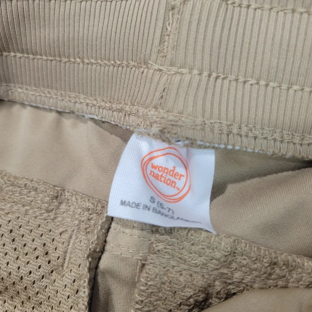 Wonder Nation Jogger Pants Kids Size S 6-7 Khaki Stretch Moisture Wicking Active